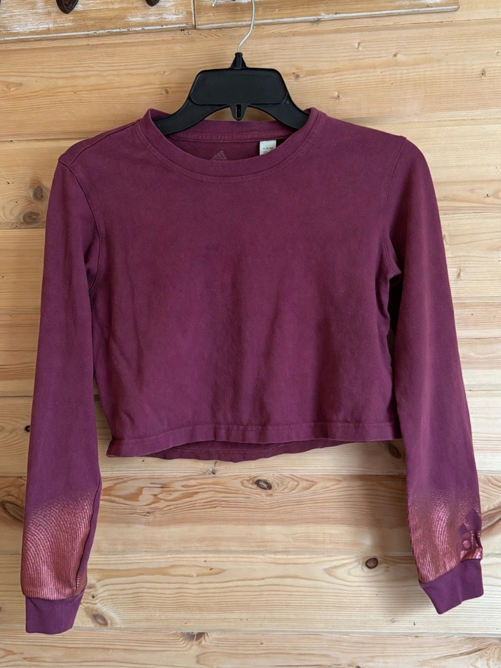 adidas Burgundy Long-Sleeve Cropped Sweatshirt